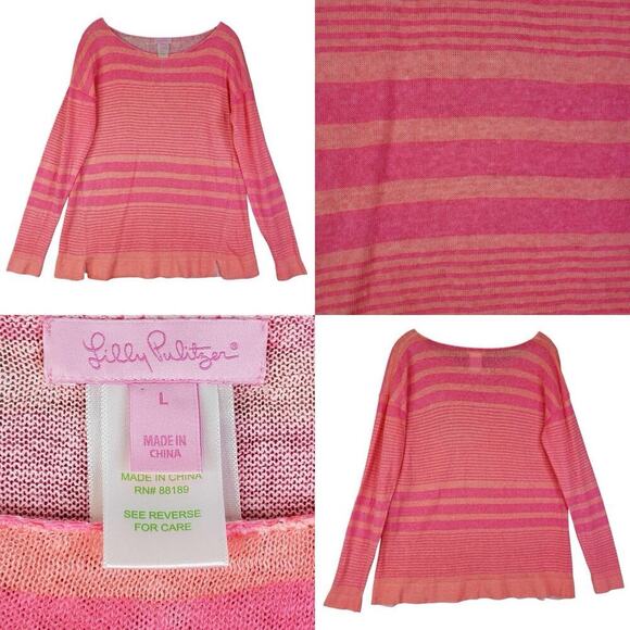 Lilly Pulitzer Sweater Neon Pink Linen Size Large L Barbiecore Miami Knit Top - Picture 1 of 11